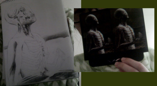 I’m holding up a still from the DVD for “Vicarious,” the first single from 10,000 Days. The video is made entirely using CGI, and I was inspired to draw this particular image four years ago, when physics class got too boring.